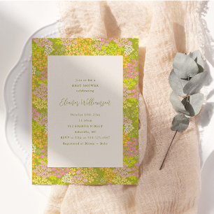Invitación de baby shower floral verde lima de pri