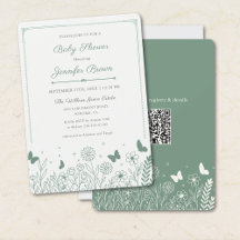 Invitación de baby shower floral verde salvia Cott