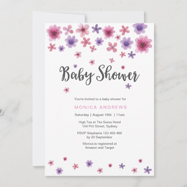 invitación de Baby Shower | Flores acuáticas rosas (Anverso)