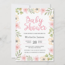 Invitación de Baby Shower | Flores blancas y rosas