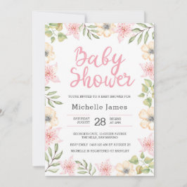 Invitación de Baby Shower | Flores blancas y rosas
