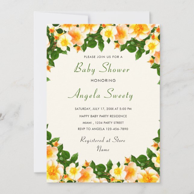 Invitación de Baby Shower Flores Enmarcadas (Anverso)