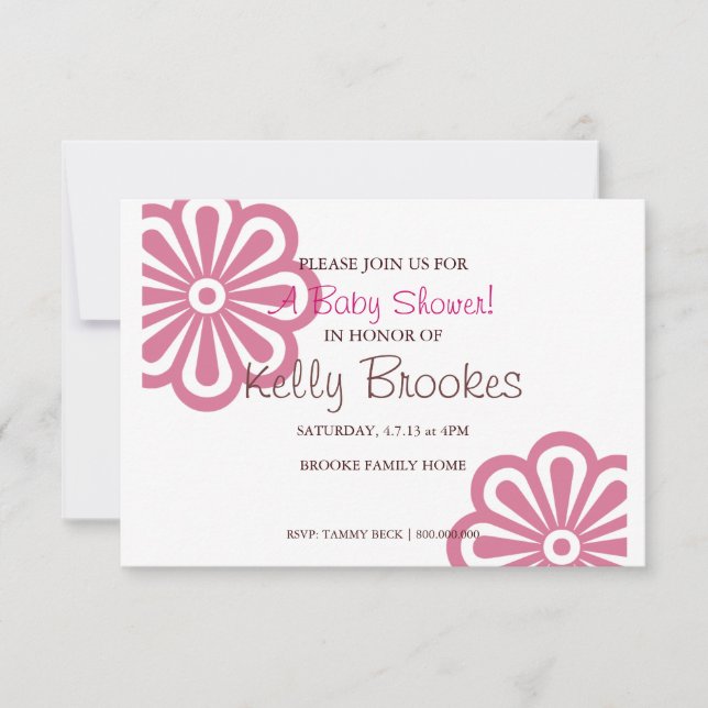 Invitación de Baby Shower| Flores I|pnk (Anverso)
