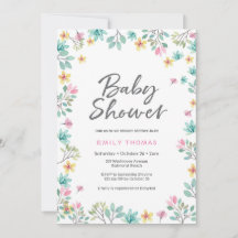 Invitación de Baby Shower | floros de acuarela ros