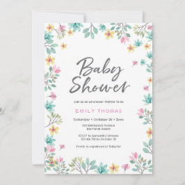 Invitación de Baby Shower | floros de acuarela ros