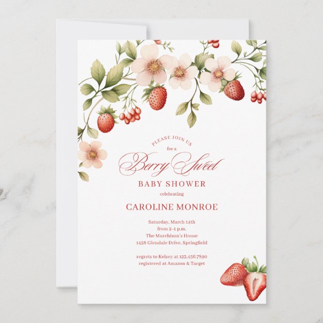 Invitación de Baby Shower Fresa Dulce Bebé (Anverso)