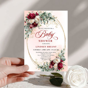 Invitación de Baby Shower Garden Rustic Maroon Peo