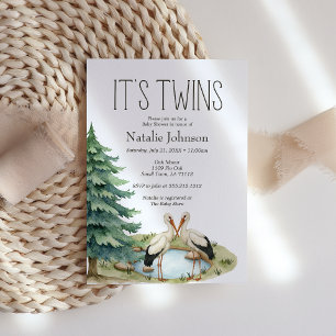 Invitación de Baby Shower Gemelos Animales Bosque 