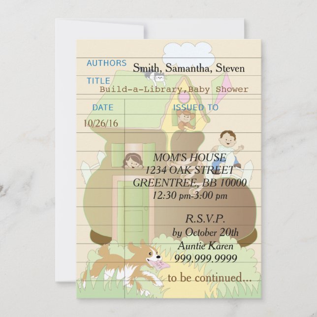 Invitación de Baby Shower "Generar una biblioteca" (Anverso)