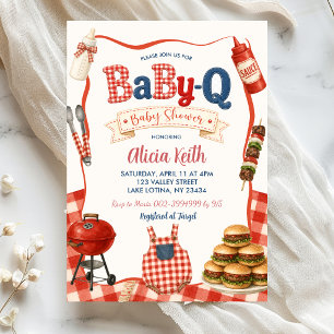 Invitación de Baby Shower Gingham BabyQ