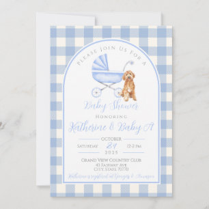 Invitación de Baby Shower Gingham de Puppy Dog Boy