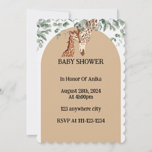 INVITACIÓN DE BABY SHOWER GIRAFFE GREENERY (Anverso)
