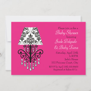 Invitación de Baby Shower Glam Chic Rosa y Damask