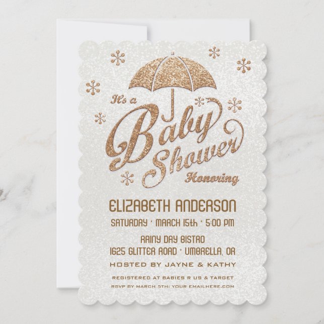Invitación de Baby Shower Glittering Winter White  (Anverso)