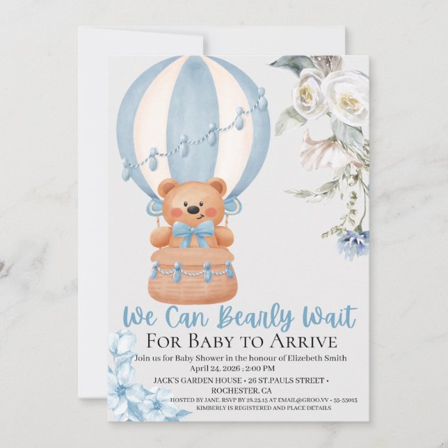 Invitación de Baby Shower Globo Aerostático 'Apena (Anverso)
