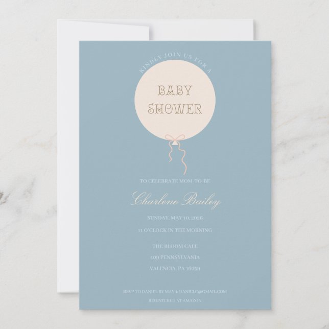 Invitación de Baby Shower Globo Mínimo (Anverso)