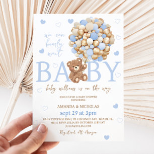 Invitación de Baby Shower Globo Oso Azul