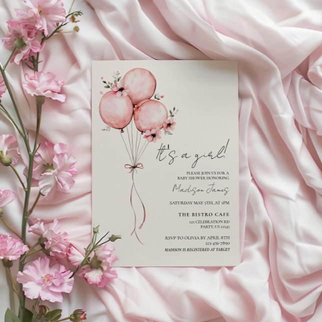 Invitación de Baby Shower Globo Rosa (Subido por el creador)