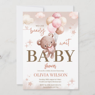 Invitación de Baby Shower Globos Oso Rosa