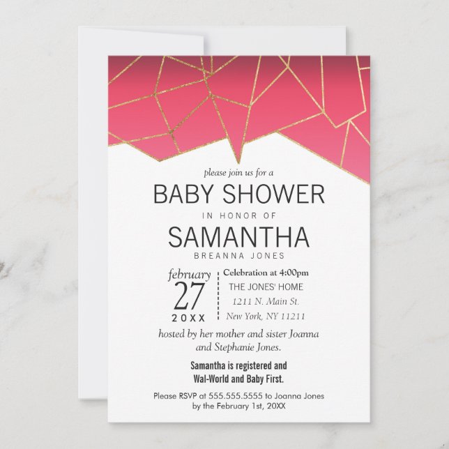 Invitación de Baby Shower Gold Geo de Gradiente de (Anverso)