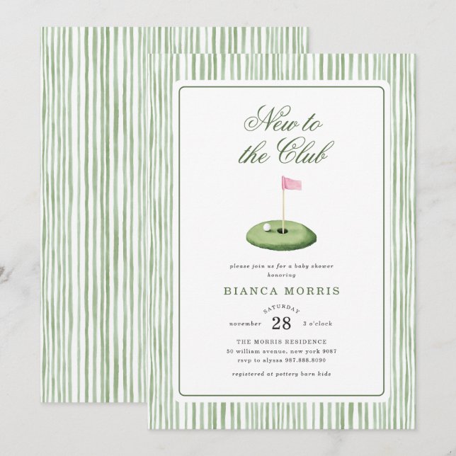 Invitación de Baby Shower Golf Pink (Anverso / Reverso)