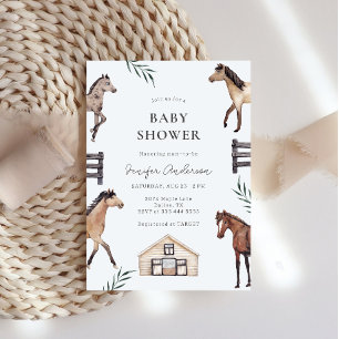 Invitación de baby shower granja de caballos rústi