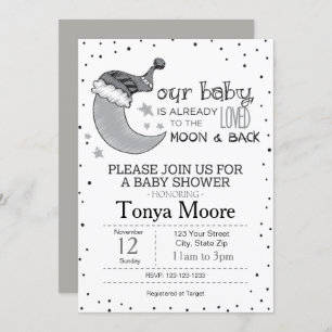 Invitación de Baby Shower Gray To the Moon and Bac
