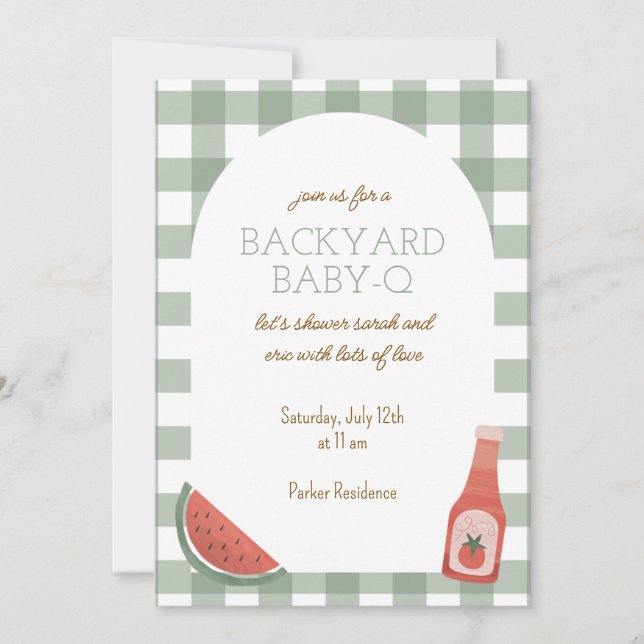 Invitación de baby shower Green Gingham Baby-Q (Anverso)