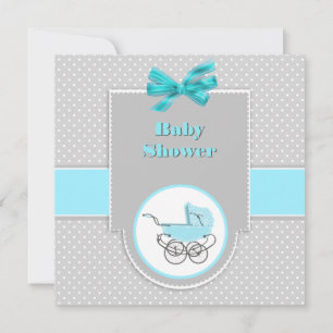 Invitación de Baby Shower Gris y Aqua para Cocheci