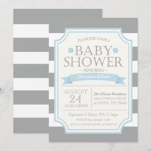 Invitación de Baby Shower gris y azul