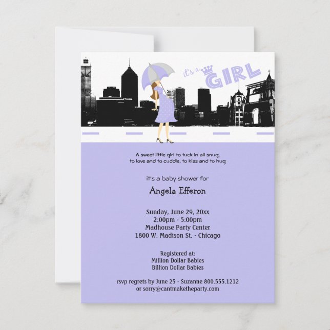 Invitación de Baby Shower gris y lavadora Cityscap (Anverso)