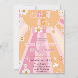 Invitación de baby shower Groovy baby in bloom gir