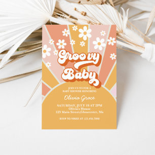 Invitación de Baby Shower Groovy Baby Retro Sunshi