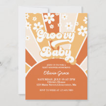 Invitación de Baby Shower Groovy Baby Retro Sunshi
