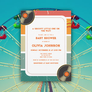 Invitación de Baby Shower Groovy de Vinilo Retro d