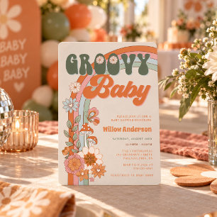 Invitación de Baby Shower Groovy Rainbow Retro