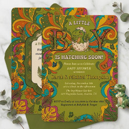 Invitación de Baby Shower Groovy Retro Dinosaurio 