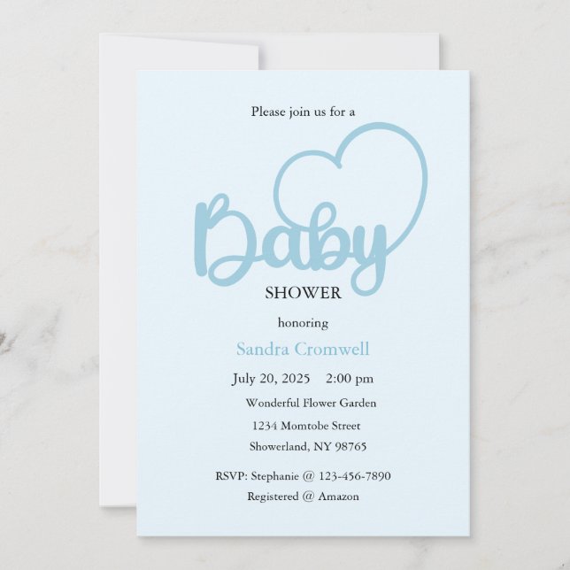 Invitación de Baby Shower, guión de corazón bebé (Anverso)