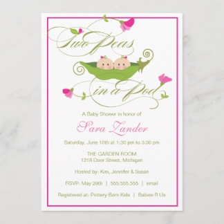 Invitación de Baby Shower - guisante gemelo de los