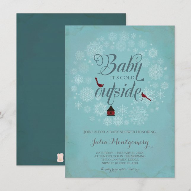 Invitación de Baby Shower, hace frío afuera, invie (Anverso / Reverso)