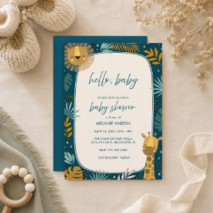 Invitación de Baby Shower Hello Baby León Safari