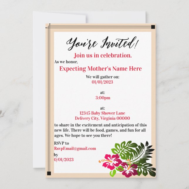 Invitación de Baby Shower Hibiscus Flowers (Anverso)