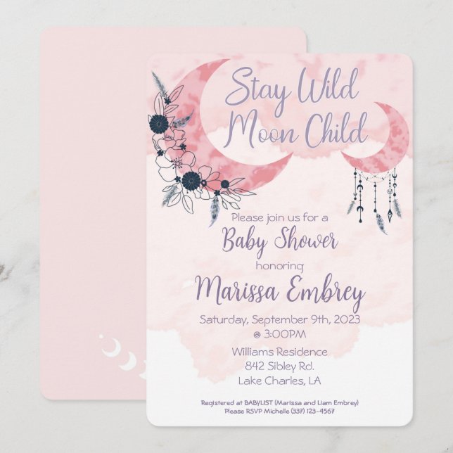 Invitación de Baby Shower Hippie para niños de la  (Anverso / Reverso)