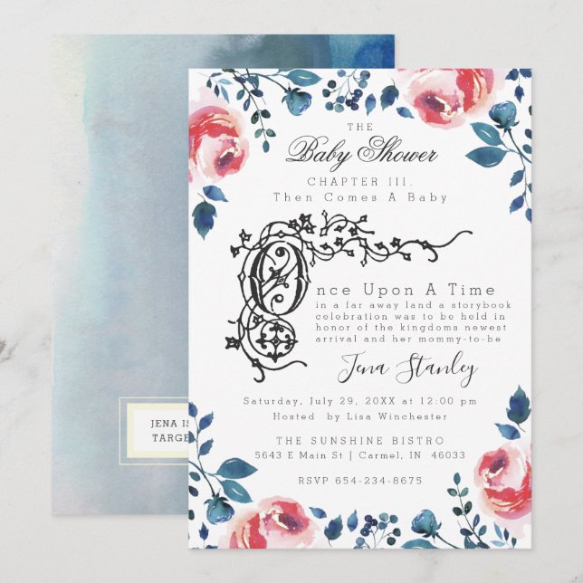 INVITACIÓN DE BABY SHOWER | Historieta floral mode (Anverso / Reverso)
