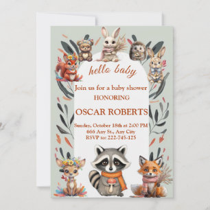 Invitación de Baby Shower Hola Bebé Animales del B