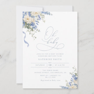 invitación de baby shower Hydrangea Dusty Blue