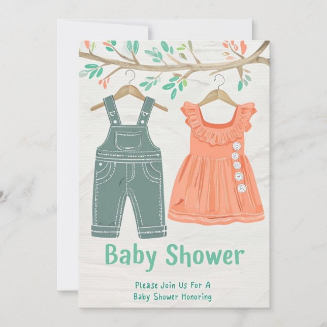 Invitación de Baby Shower ilustrada con imágenes e (Anverso)