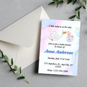 Invitación de Baby Shower Ilustrativa Azul Y Rosa