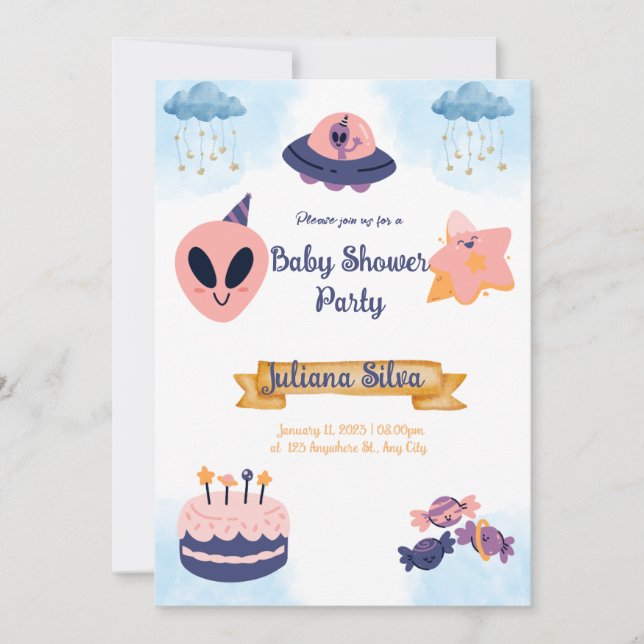 Invitación de Baby Shower Invitación de alienígena (Anverso)