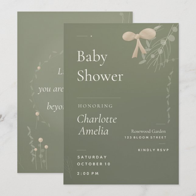 Invitación de Baby Shower Japandi (Anverso / Reverso)